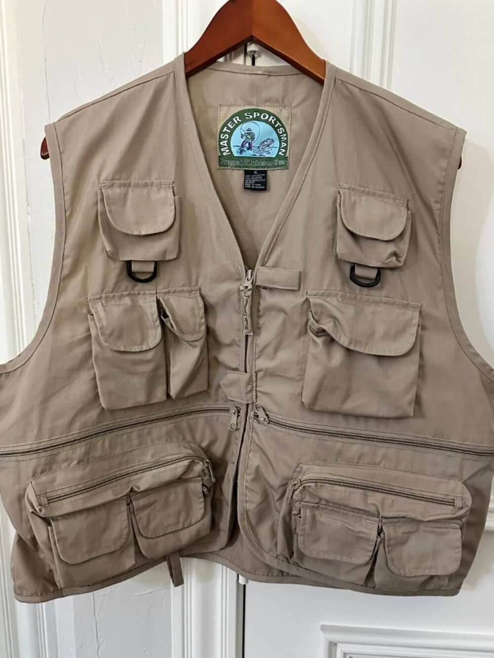 Master Sportsman Fishing Vest XL Khaki Multi Pocket Utility Fly Fishing Outdoor